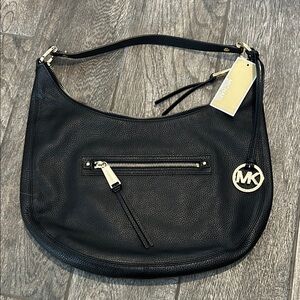 Michael  Kors, Rhea Zip black, pebbled, leather shoulder bag